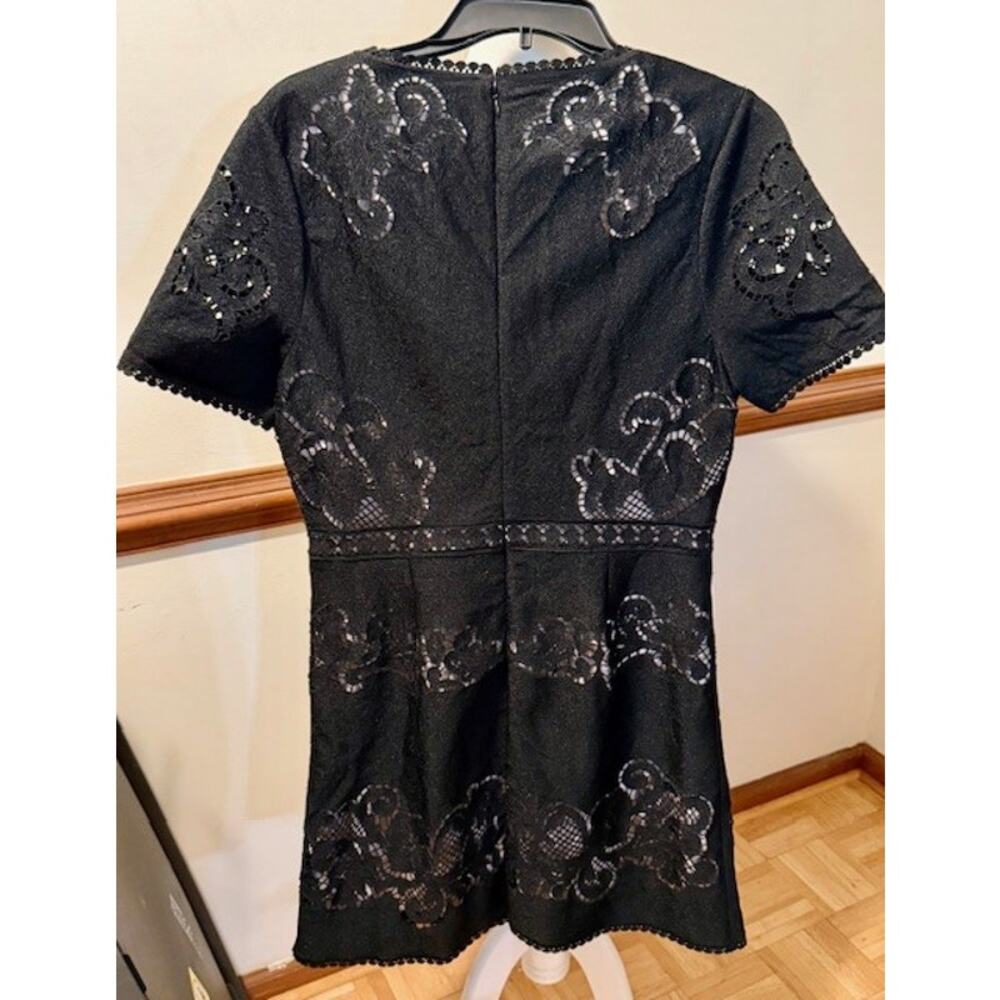 Reiss Black Lace Mini Dress Size 10 Sheer Overlay Elegant Cocktail - Picture 5 of 5